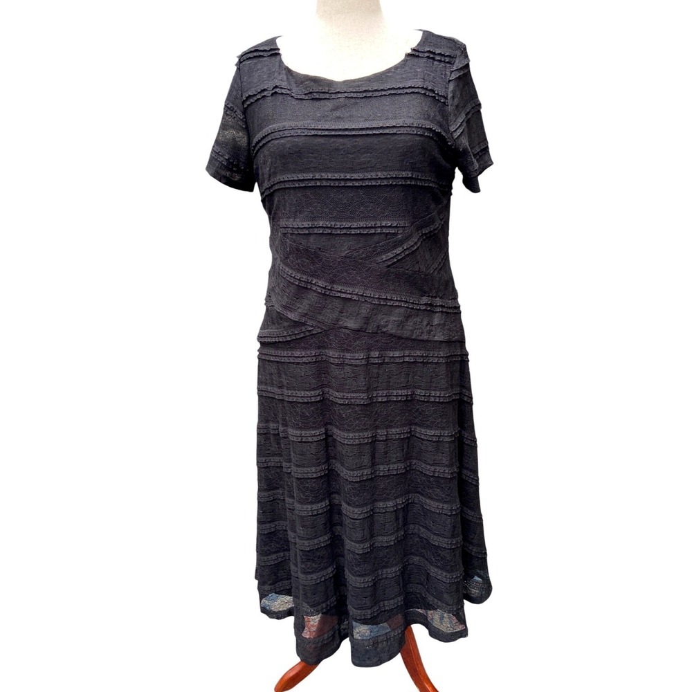 Signature by Sangria Black Tiered Lace Midi Dress Size 16W